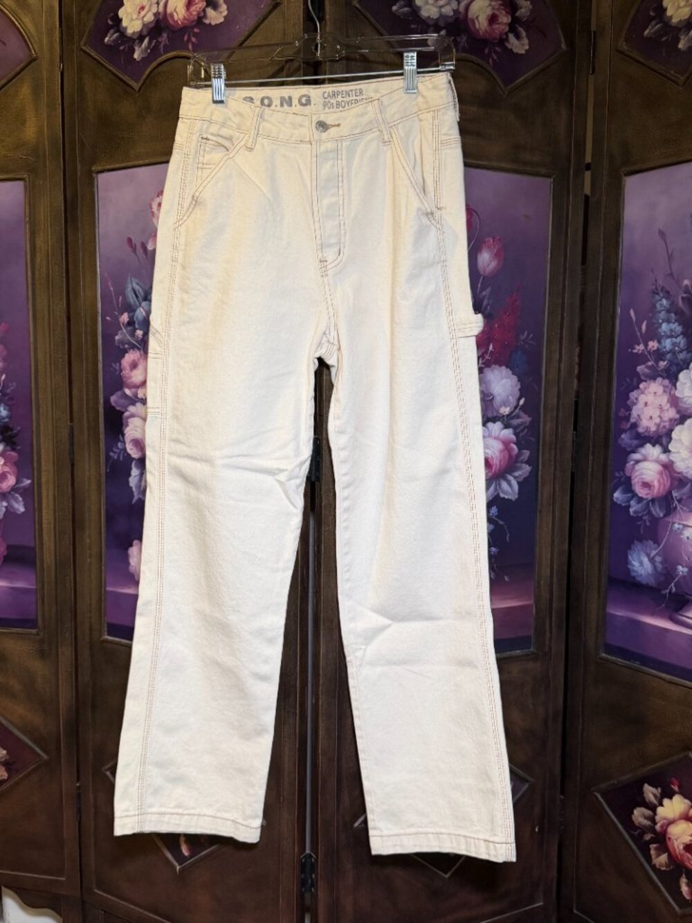 S.O.N.G. Cream Carpenter 90s Boyfriend Jeans Size 9/29 High Waist Wide Leg